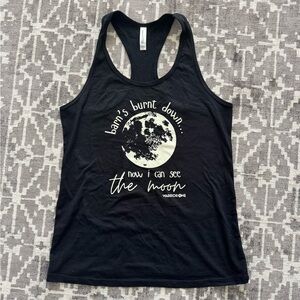 EUC Black Graphic Tank Top Warrior One Yoga Studio Orlando FL Barn’s Burned Down